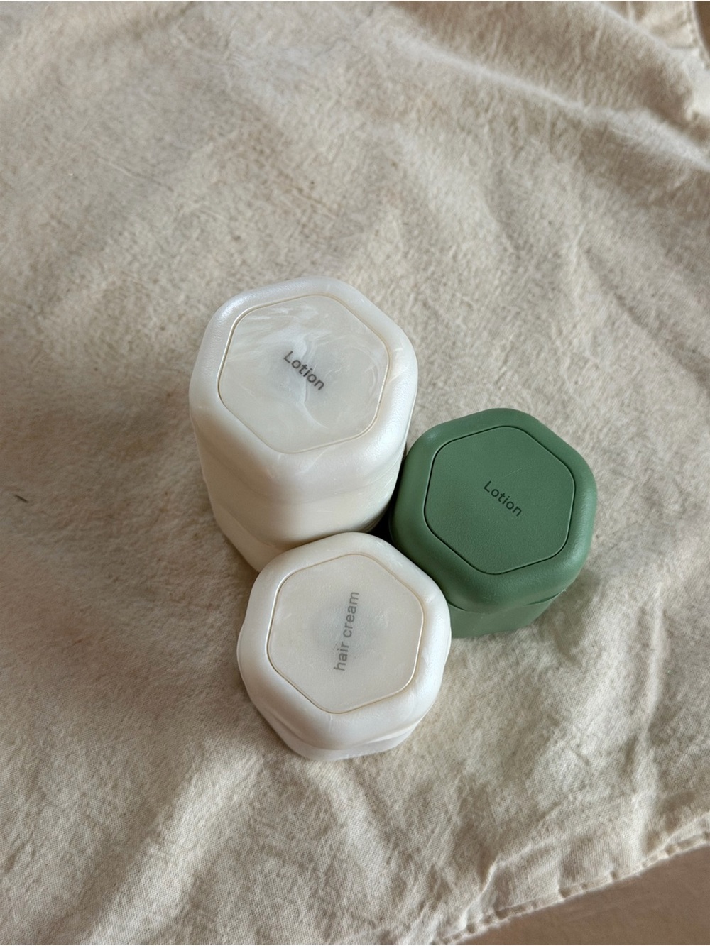 Set of 3 Hexagon Travel Jars - Cream & Sage Green